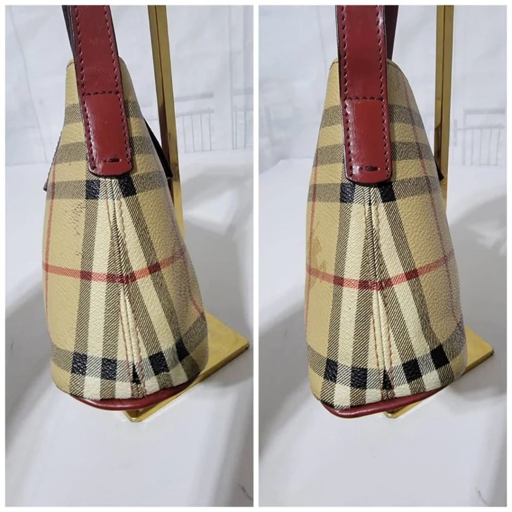 Authentic Burberry haymarket pattern Shoulder Bag Beige/Dark red - Picture 8 of 13
